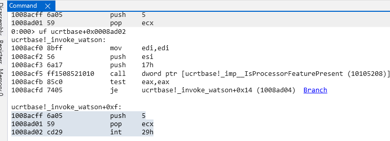 fastfail命令に渡されたFAST_FAIL_INVALID_ARGパラメーター