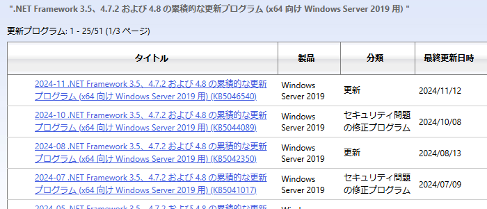 更新プログラム一覧（2024年7月~11月）