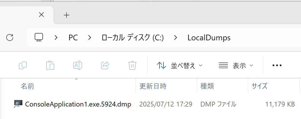 クラッシュダンプの例